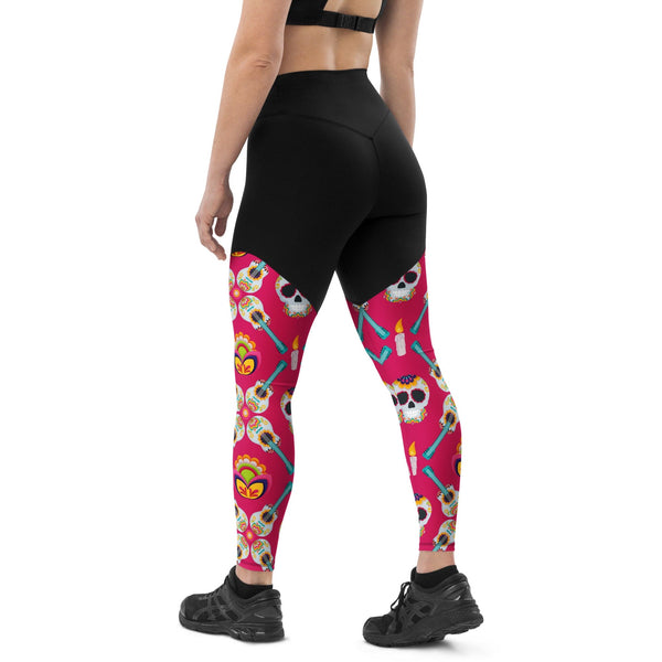 Pink Mexican Skull Sports Leggings