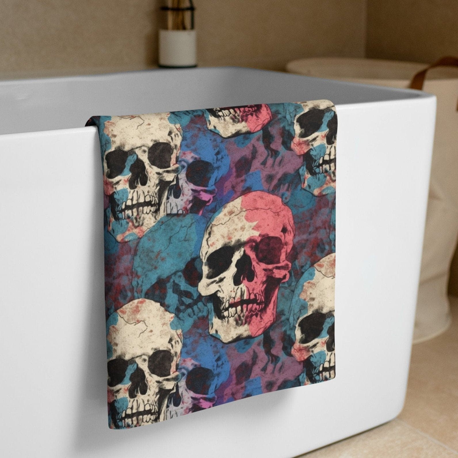 Pink Blue Skulls Bath Towel Add This Vibrant Addition To Your Bathroom