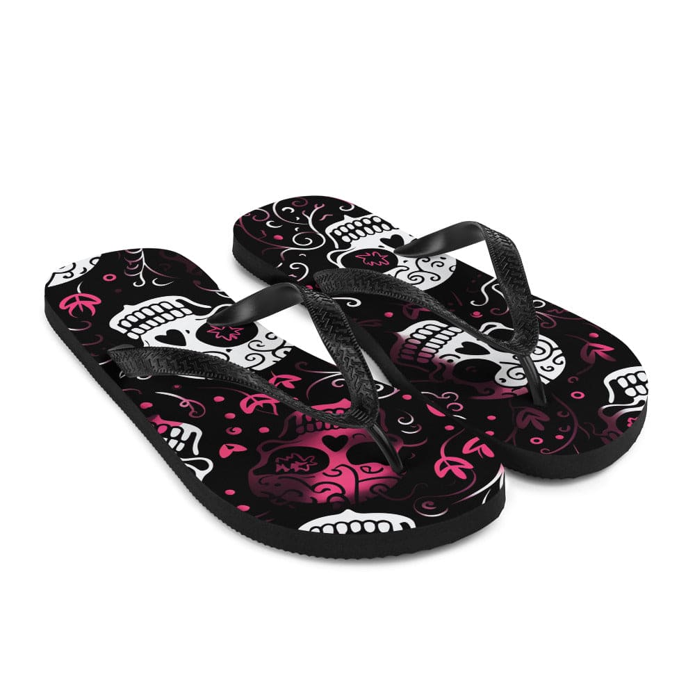Pink White Skulls Floral Flip-Flops – Everything Skull Clothing