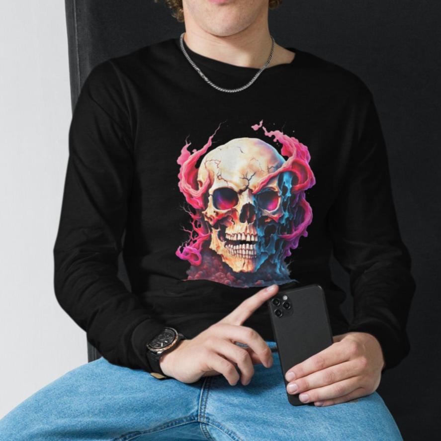 Men's Skull Long Sleeve Shirt - Perfect For Showcasing Your Edgy Style!