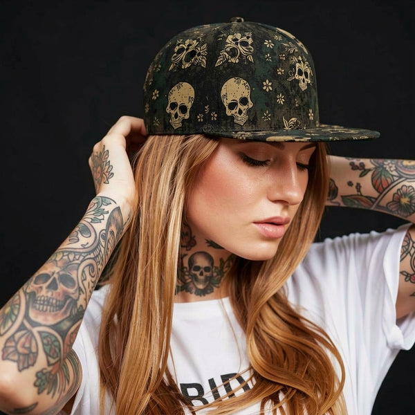 Dark Green Gothic Ferns with Hidden Skulls Cap | Moody Botanical Streetwear Hat