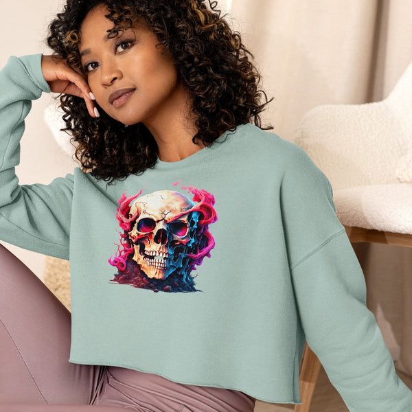 Skull Crop Long Sleeve Sweatshirt - A Bold And Edgy Addition To Your Wardrobe!