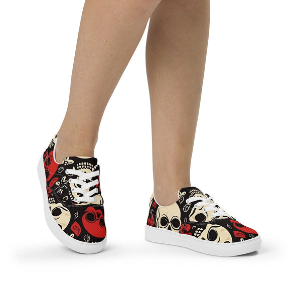 Women’s Red White Skulls Lace-up Canvas Shoes