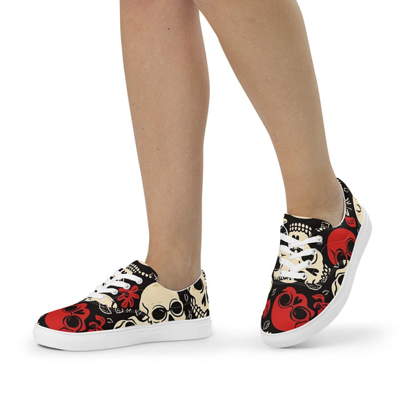 Women’s Red White Skulls Lace-up Canvas Shoes
