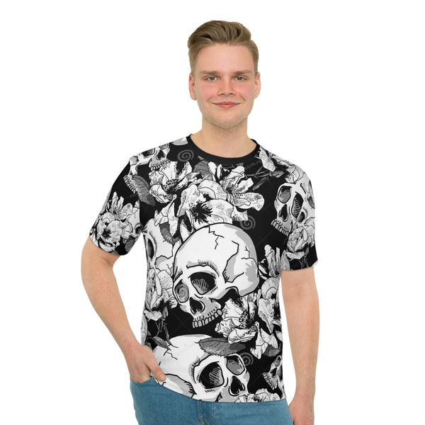 Men's Gray Skull Floral Loose T-shirt