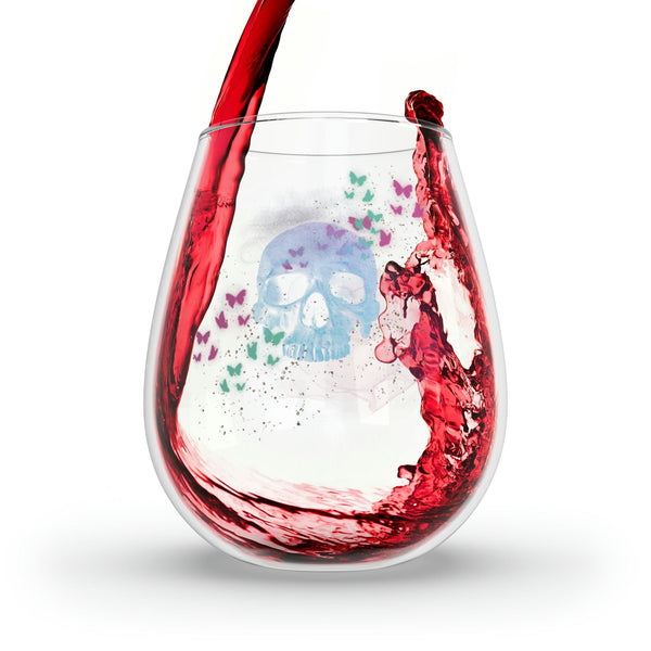 Pastel Skull Butterflies Stemless Wine Glass, 11.75oz