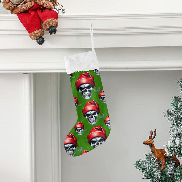 Santa Skull Double-Sided Printed Flannel Christmas Stocking