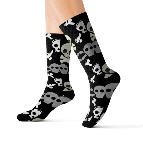 Skull Gray & White Crossbones Sublimation Socks