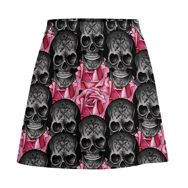 Black Skulls Pink Floral Ladies Short Skirt