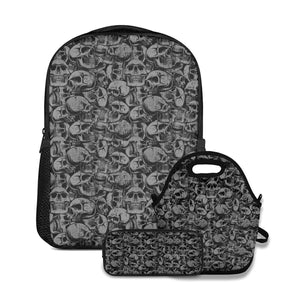 Black Skulls School Bag Meal Bag Pencil Bag Combination Series