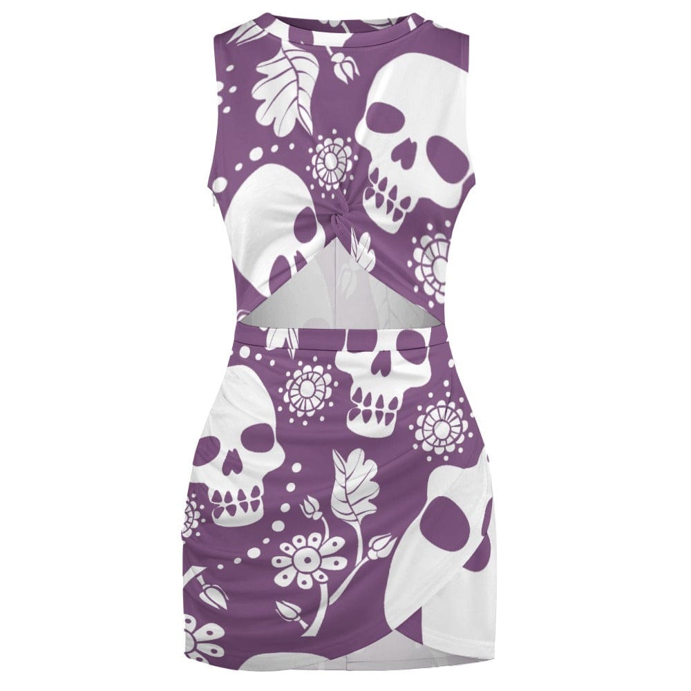 Women's Purple White Skulls Navel-Baring Cross-Fit Skirt