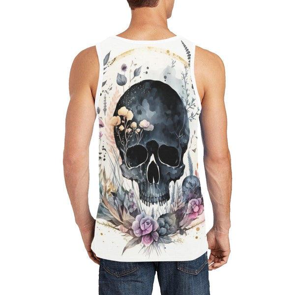Men's Watercolor Skull Floral Tank Top