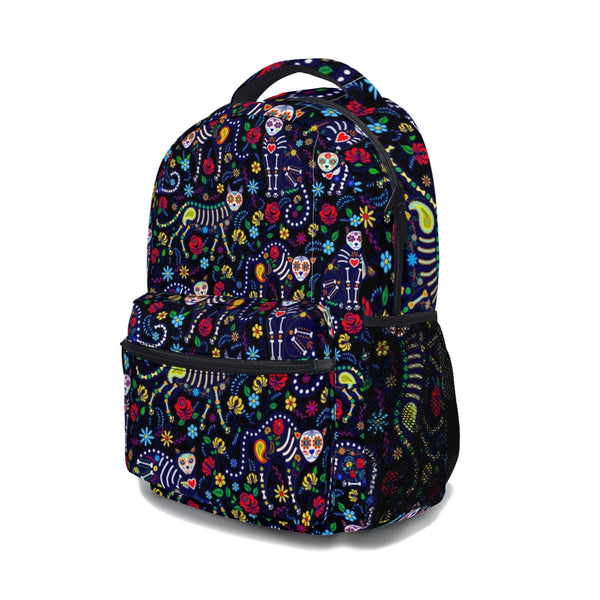 Sugar Skull Cat School Bag Portable Tote Insulated Lunch Bag Pen Pouch
