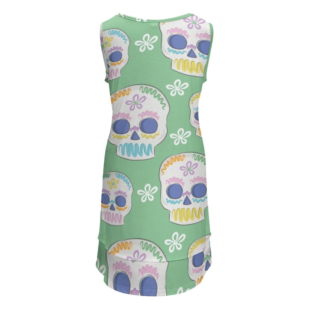Women's Skulls Green Sleeveless U-neck Dress M / White Women's Skulls Green Sleeveless U-neck Dress M / White