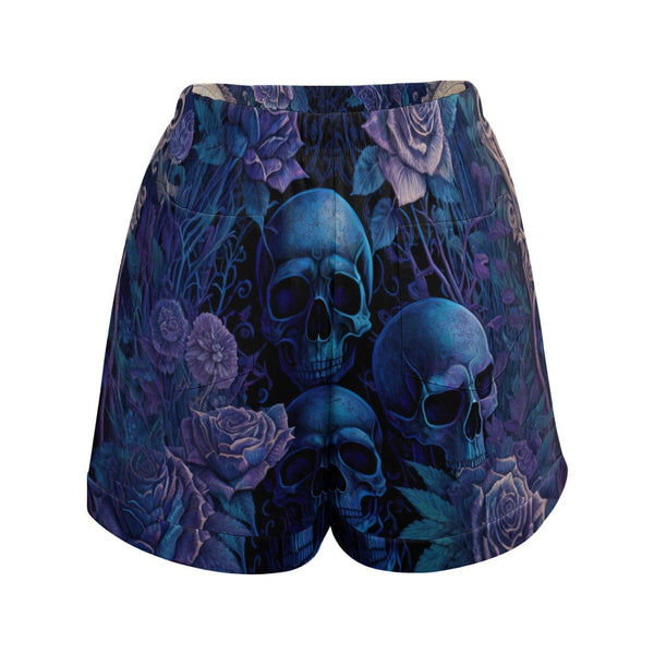 Women's Blue Skulls Floral Loose Elastic Waist Shorts