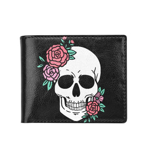 Skull Pink Floral Bifold Wallet With Coin Pocket