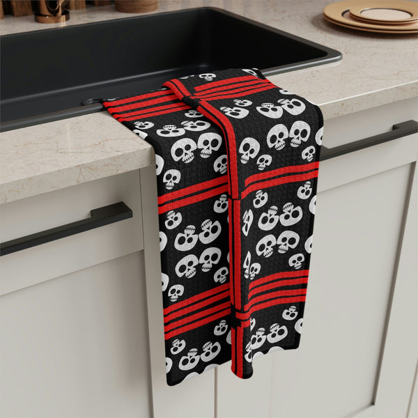 White Skulls Red And Black Soft Tea Towel