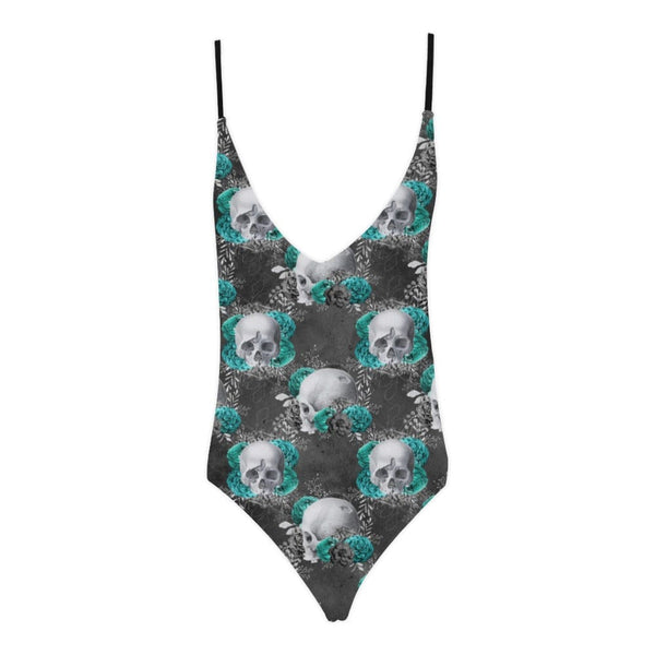 Turquoise Skull Print One Piece Swimsuit