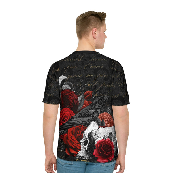 Men's Gothic Rose Raven Skull Loose T-shirt