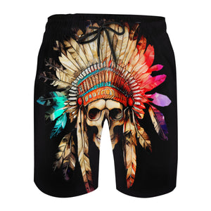Look Stylish & Stay Comfortable In These Men's Skull Feather Head Band Beach Shorts