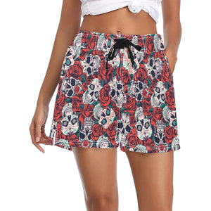 Women's Skull Red Roses Casual Board Shorts Provide A Premium Combination Of Comfort & Style