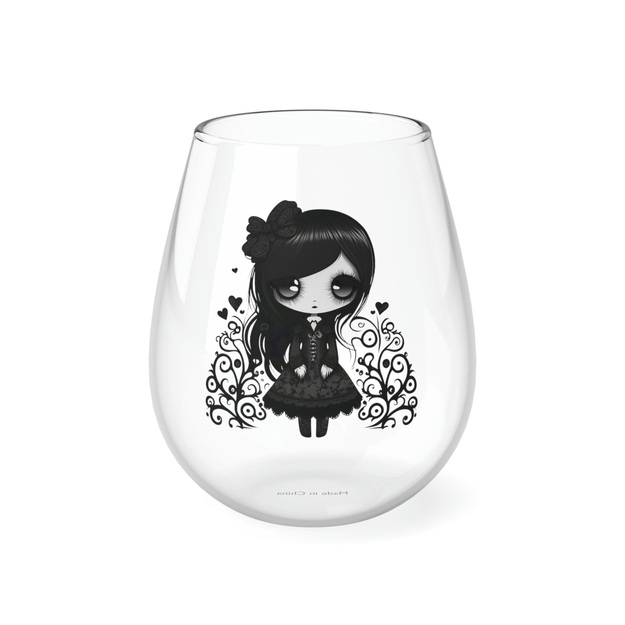 Goth Girls Hearts Stemless Wine Glass, 11.75oz
