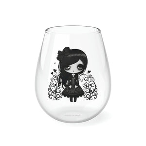 Goth Girls Hearts Stemless Wine Glass, 11.75oz