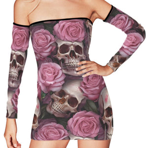 Women's Skulls & Roses Off-shoulder Back Lace-up Dress