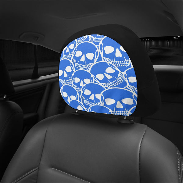 Blue Skull Car Headrest Covers 2 Pieces