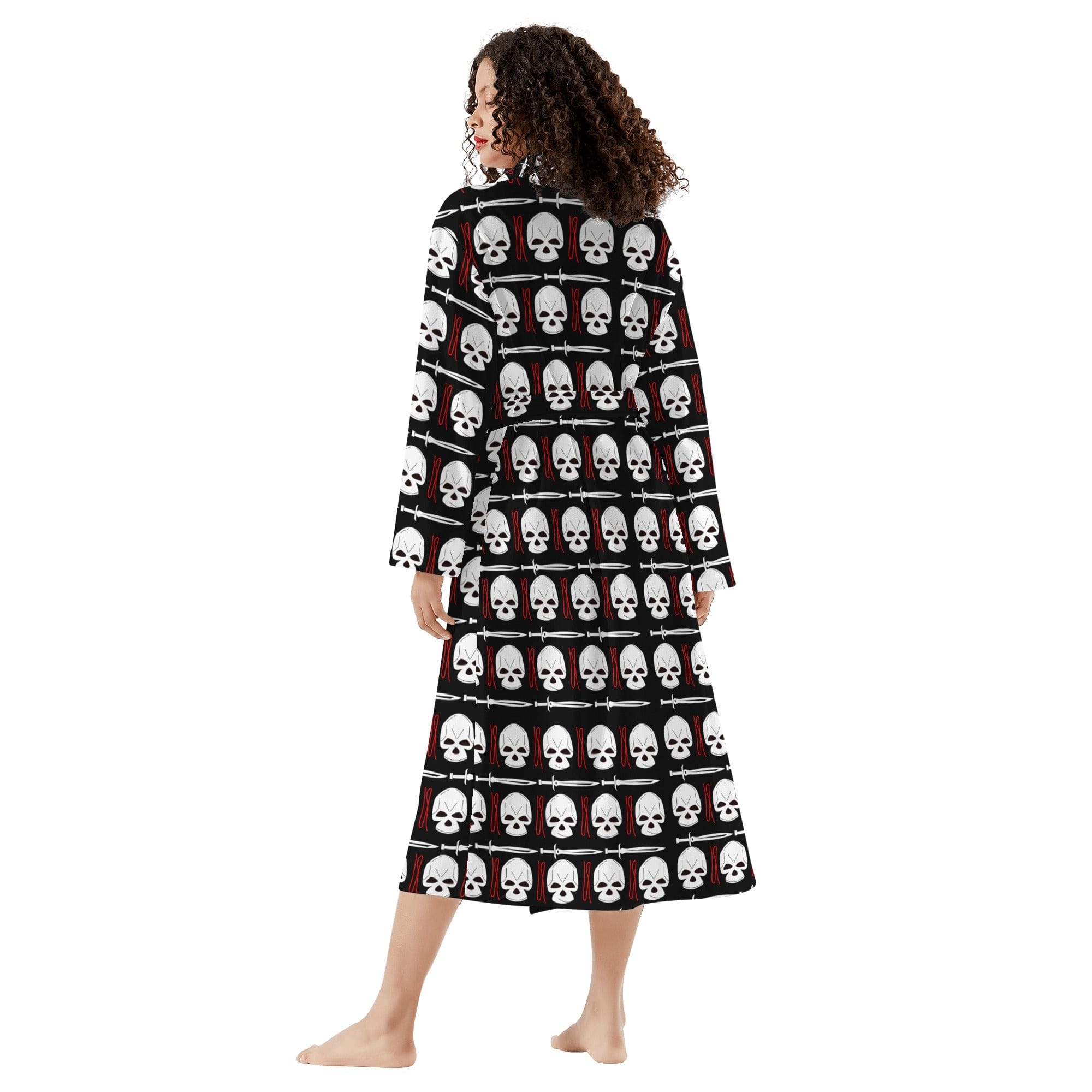 Women's Black Skull Long Bathrobe Women's Black Skull Long Bathrobe