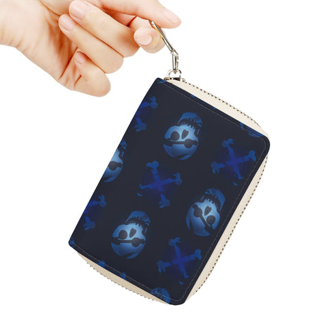 Neon Blue Skull Zipper Card Holder