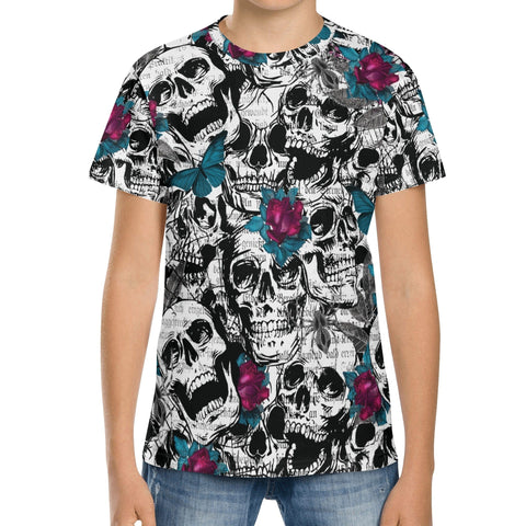 Kids Skulls All Over Print Short Sleeve T-Shirt