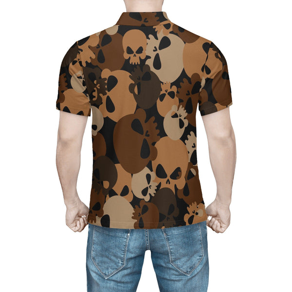 Men's Brown Camo Skull Polo Shirt