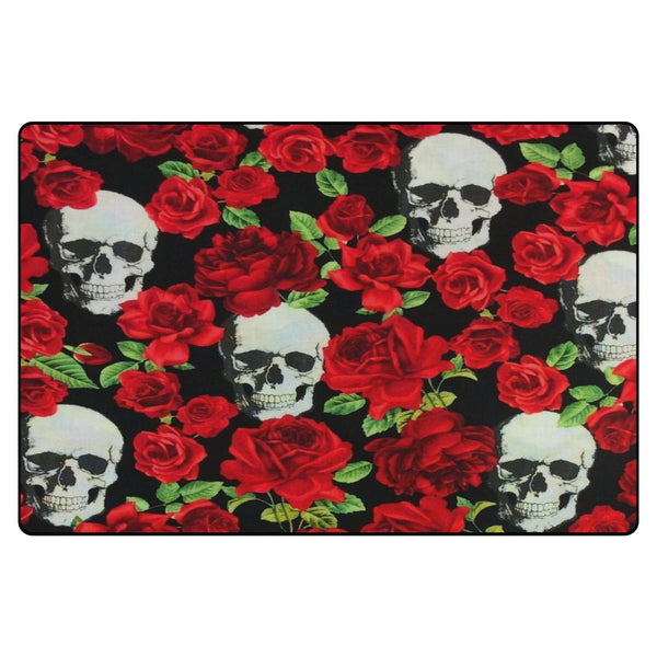Skull Head Red Rose Living Room Carpet Rug