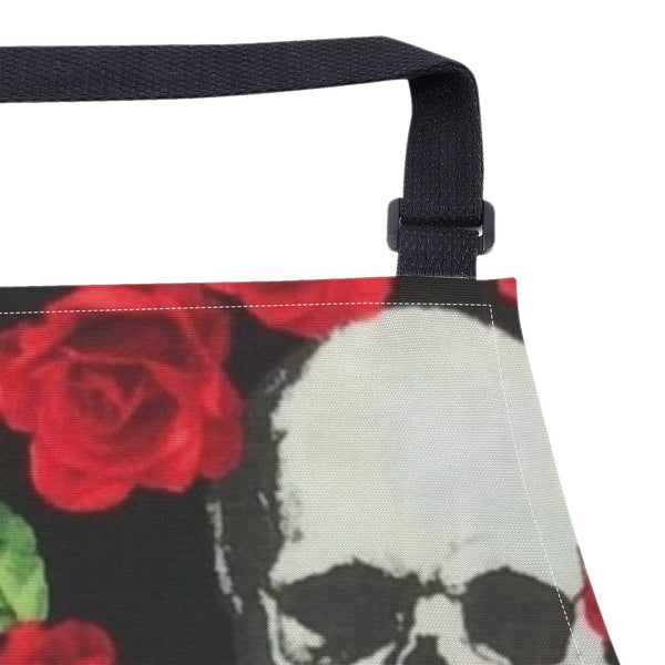 Skull Face And Red Roses Apron