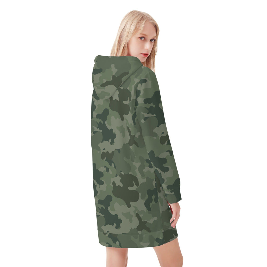 Women's Skull Green Camo Hoodie Dress White / S Women's Skull Green Camo Hoodie Dress White / S