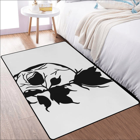 Black Skull And Rose Bedroom Rug