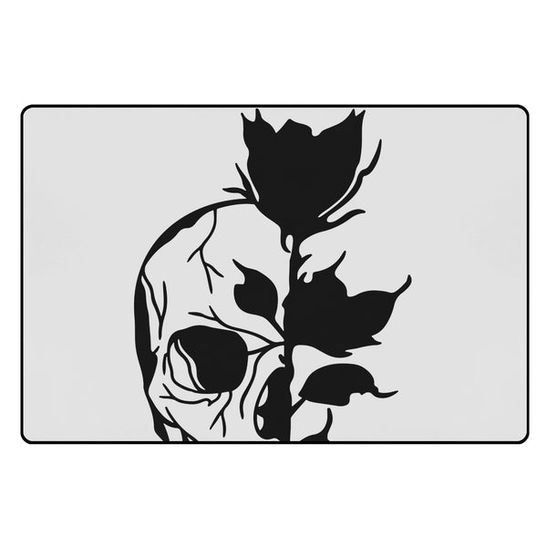 Black Skull And Rose Bedroom Rug