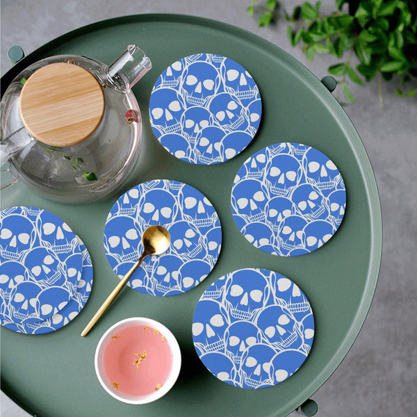 Blue Skull Heads 6 Pieces Cup Coasters Set