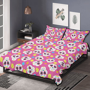Colorful Skull Print Quilt Bed 3 Piece Set