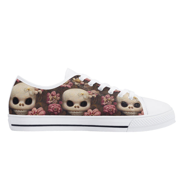 Women's Pink Skull Floral Low Top Canvas Shoes