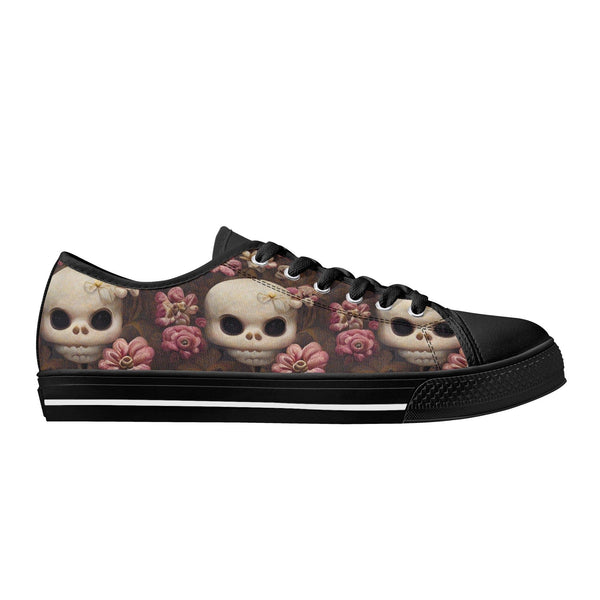 Women's Pink Skull Floral Low Top Canvas Shoes