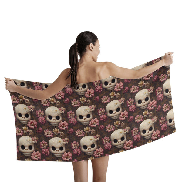 Skulls Pink Flowers Bath Towel