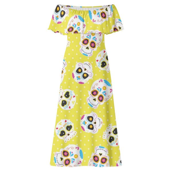 Women's Sugar Skull Yellow Off-shoulder Long Dress