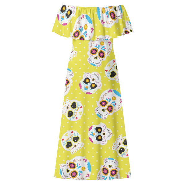 Women's Sugar Skull Yellow Off-shoulder Long Dress