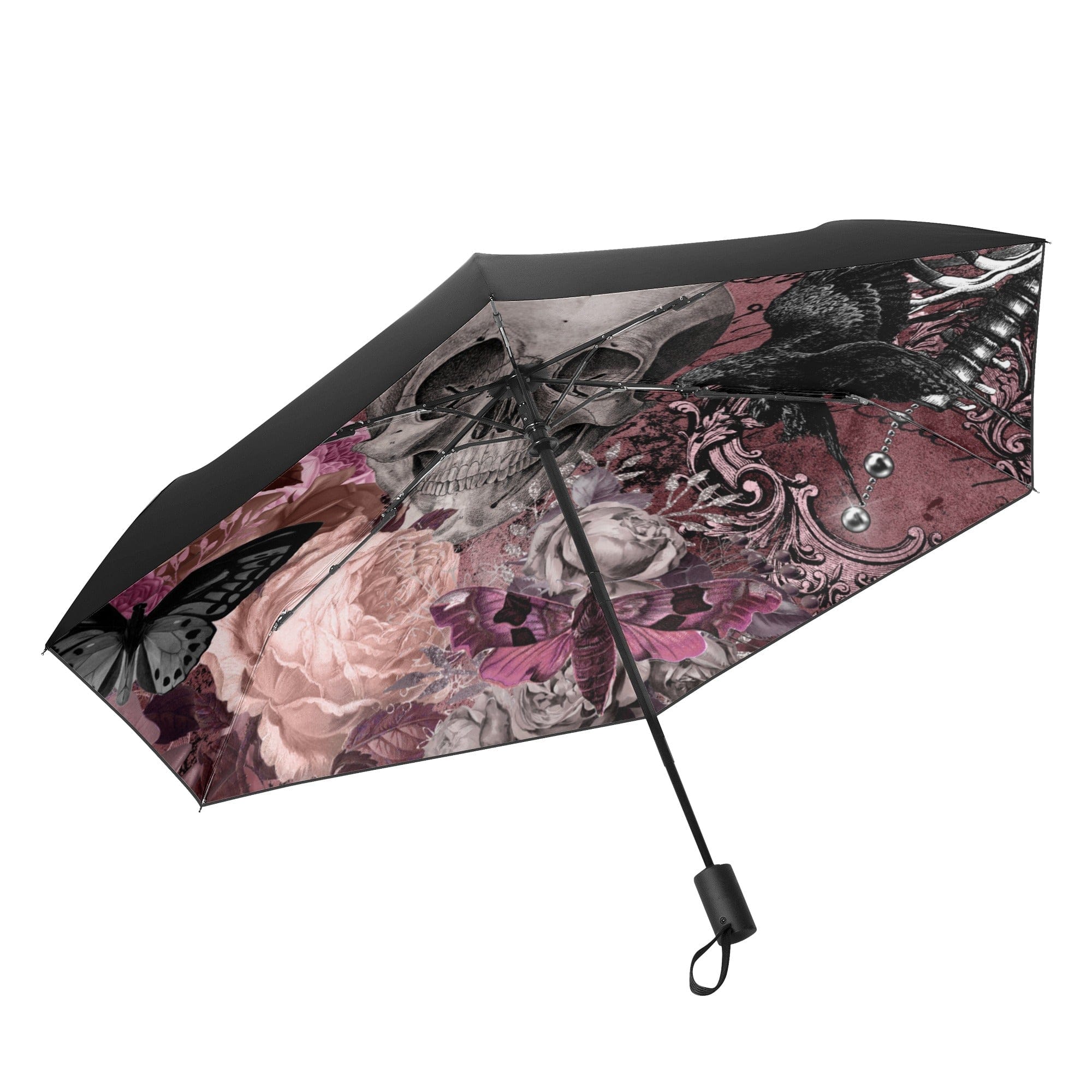 Skull Pink Floral Fully Auto Open & Close Umbrella