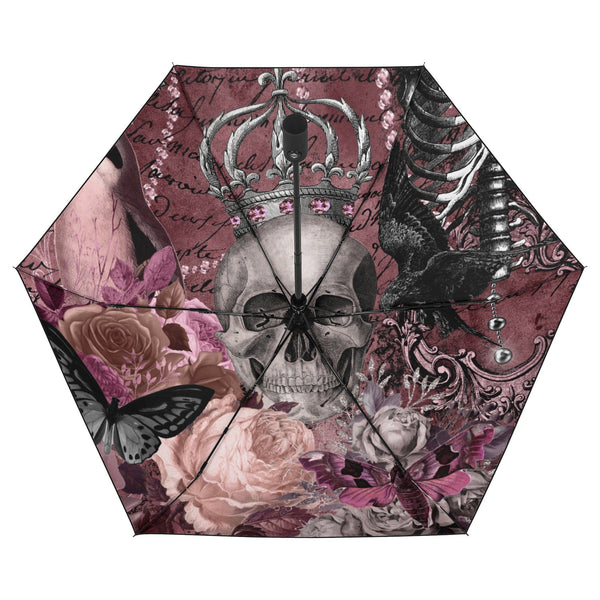 Skull Pink Floral Fully Auto Open & Close Umbrella