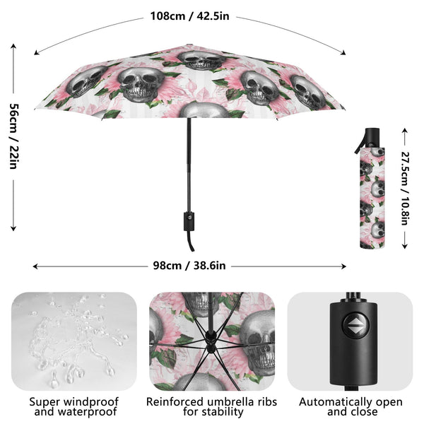 Pink Floral Slulls Lightweight Auto Open & Close Umbrella