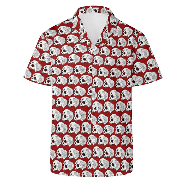 Men's White Skulls Red Hawaiian Casual Shirt