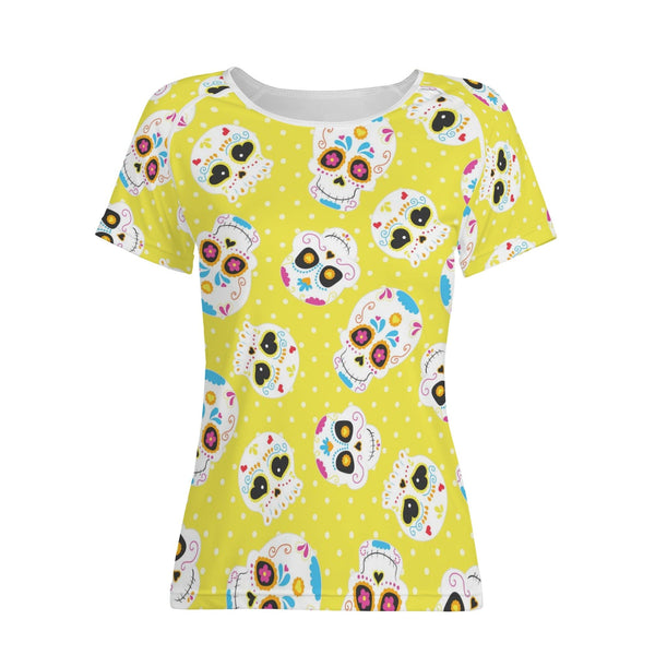 Women's Yellow Sugar Skulls All-Over Print T shirt
